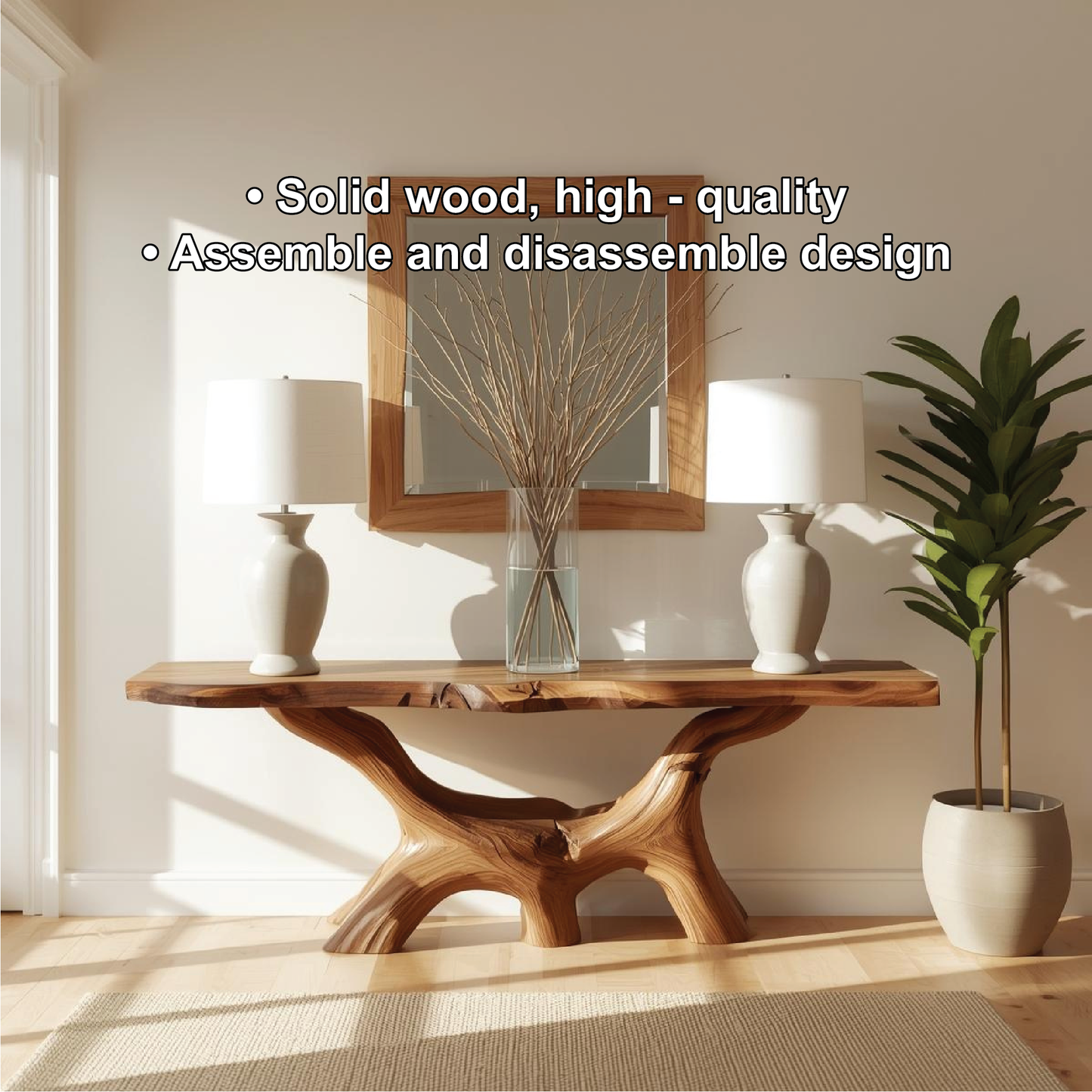 Handcrafted Solid Wood Console Table with Natural Live Edge and Organic Sculptural Base Lynnsnail