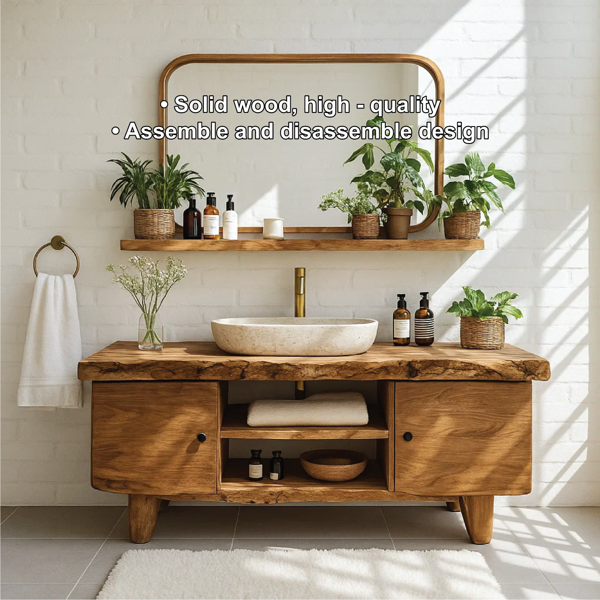 Handcrafted Solid Wood Bathroom Vanity with Live Edge Top and Natural Minimalist Design Lynnsnail