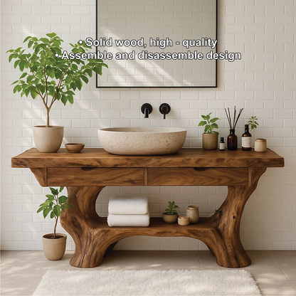 Handcrafted Solid Wood Vanity with Organic Curved Base and Natural Live Edge Design Lynnsnail