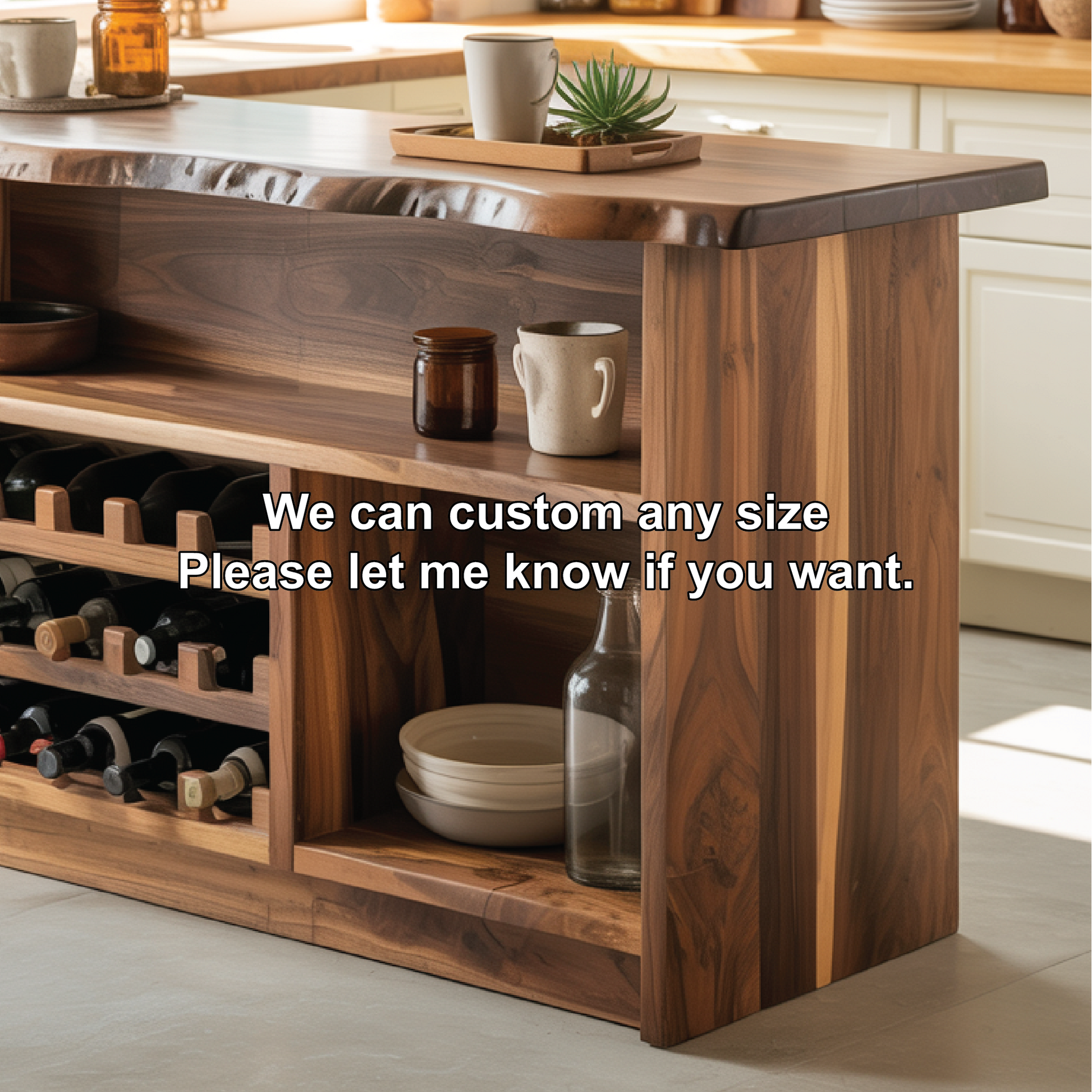 Handcrafted Solid Wood Wine Cabinet with Live Edge Design for Dining Room Storage and Display Lynnsnail