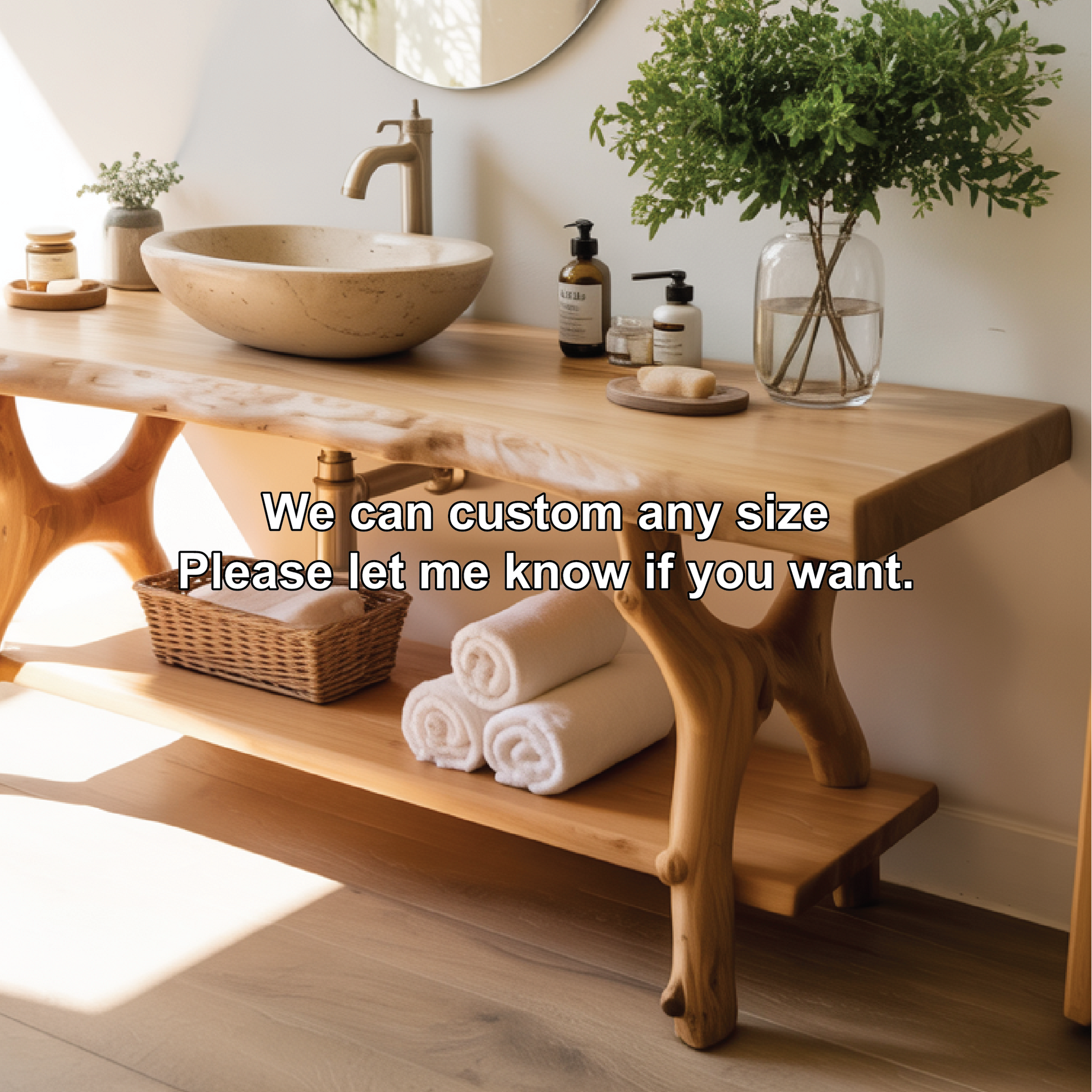 Solid Wood Bathroom Vanity with Natural Live Edge Design – Handcrafted Luxury Sink Console Lynnsnail