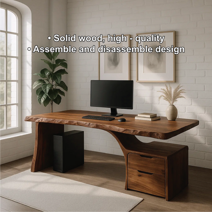 Handcrafted Solid Wood Work Desk – Live Edge Office Table with Organic Curved Base and Drawers Lynnsnail