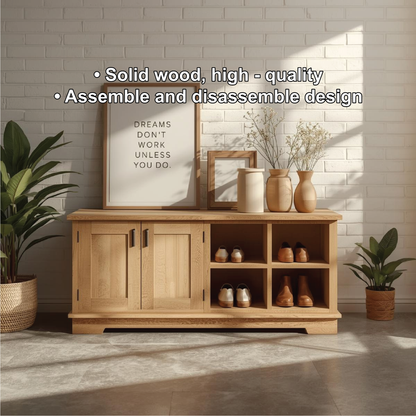Handcrafted Solid Wood Entryway Bench with Storage Cabinets and Open Shelves for Modern Homes Lynnsnail