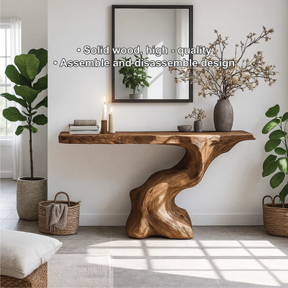 Handcrafted Solid Wood Console Table with Organic Sculpted Base and Natural Live Edge Design Lynnsnail