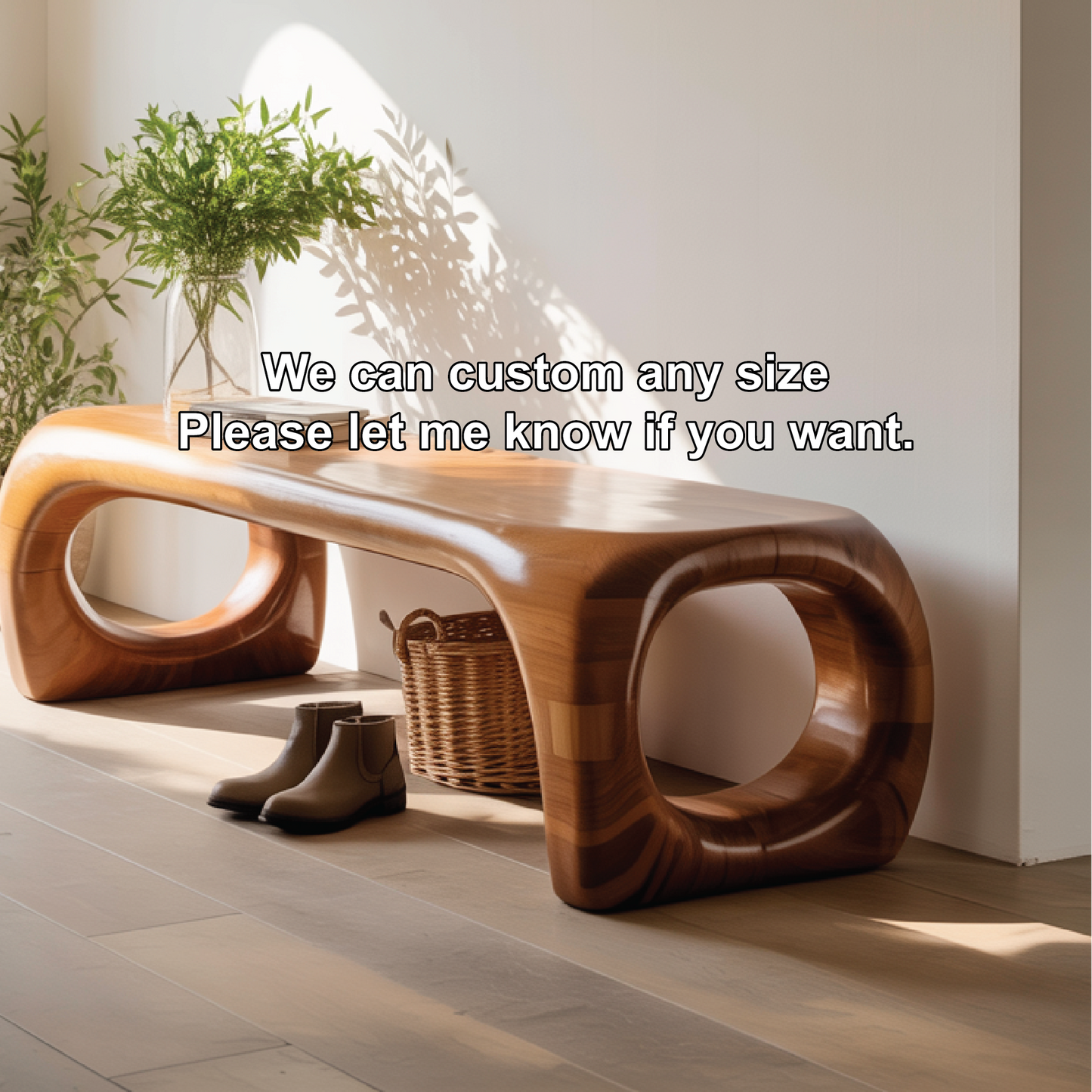 Handcrafted Solid Wood Entryway Bench with Modern Sculpted Organic Frame and Polished Finish Lynnsnail