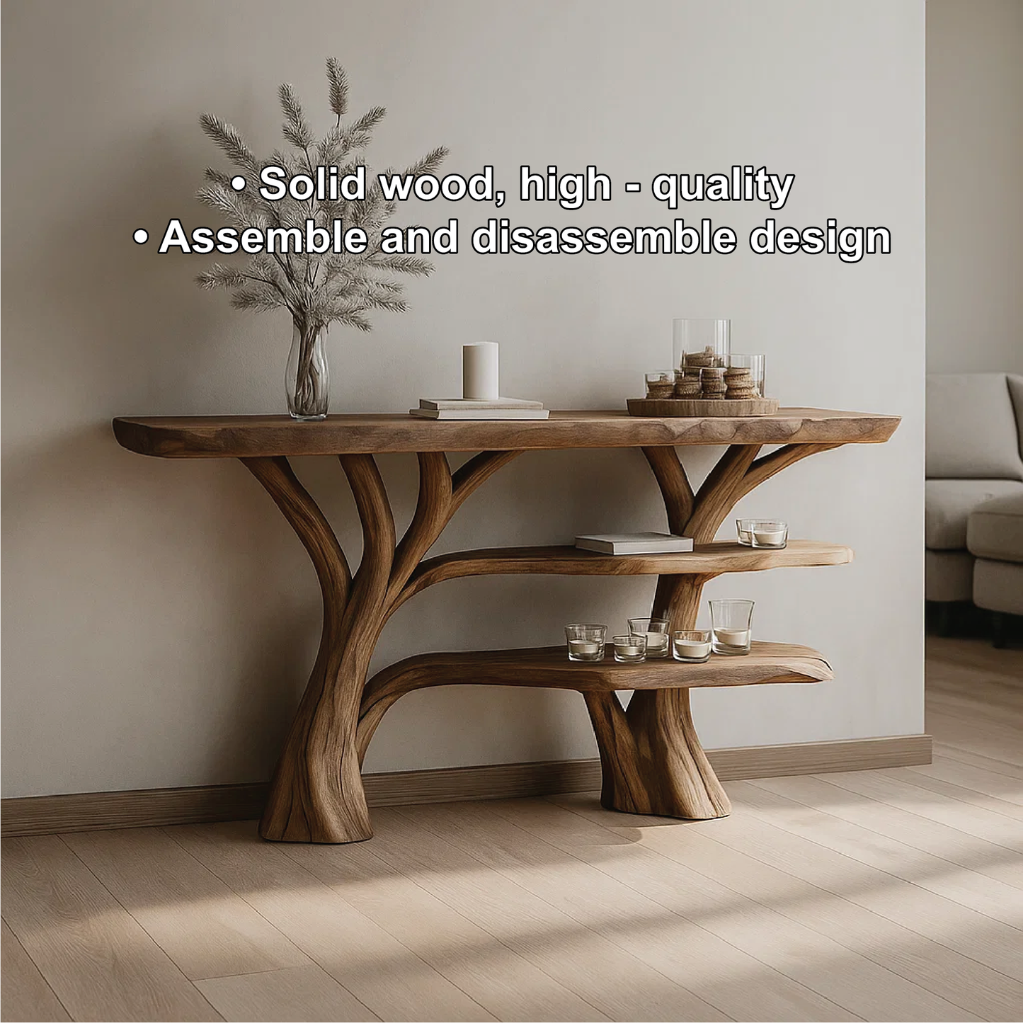 Handcrafted Solid Wood Tree Console Table with Multi-Tier Organic Design for Modern Interiors Lynnsnail