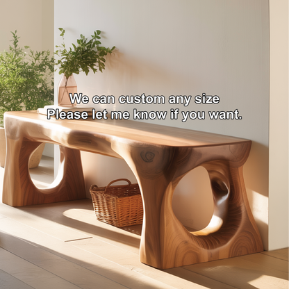 Handcrafted Solid Wood Entryway Bench with Sculpted Organic Cutout Base and Smooth Finish Lynnsnail