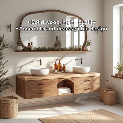 Handcrafted Solid Wood Floating Double Sink Vanity with Drawers and Natural Finish for Bathroom Lynnsnail