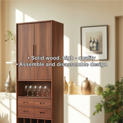 Handcrafted Solid Wood Dining Cabinet with Tall Doors, Wine Storage Grid and Four Drawers Lynnsnail