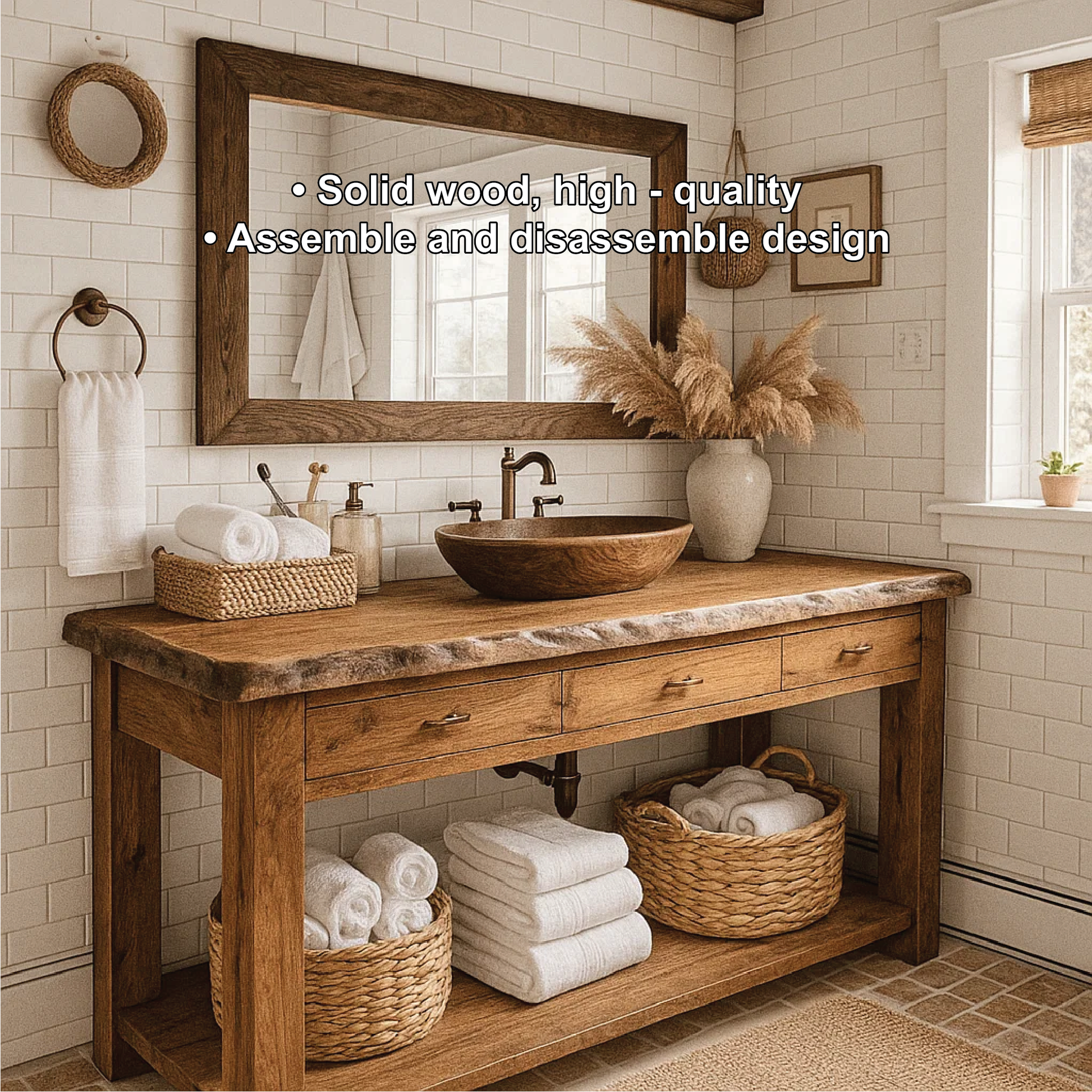 Rustic Handcrafted Solid Wood Bathroom Vanity with Live Edge Top and Natural Farmhouse Style Lynnsnail