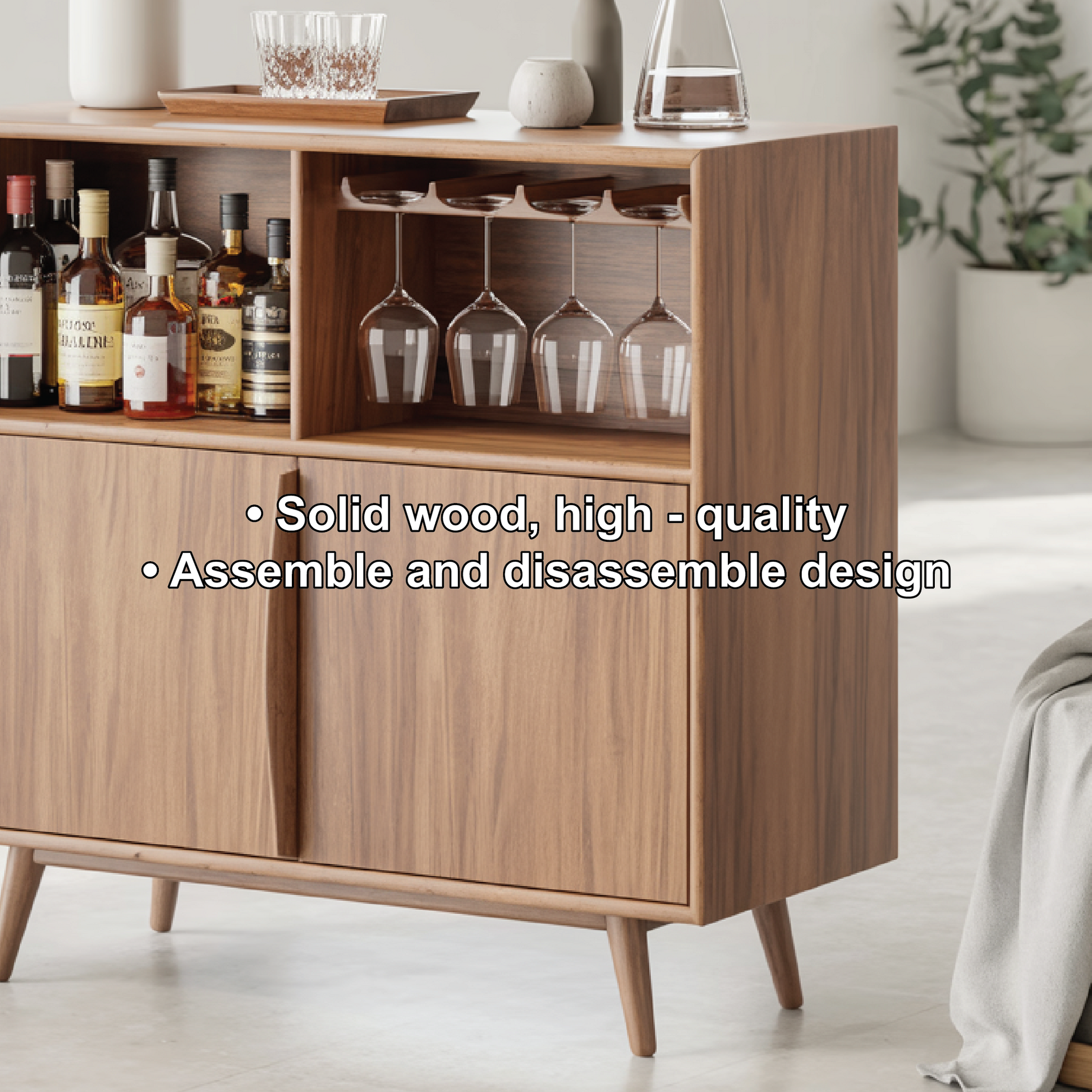 Handcrafted Solid Wood Dining Cabinet with Wine Storage and Glass Holder Shelves Lynnsnail