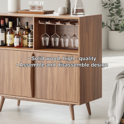 Handcrafted Solid Wood Dining Cabinet with Wine Storage and Glass Holder Shelves Lynnsnail