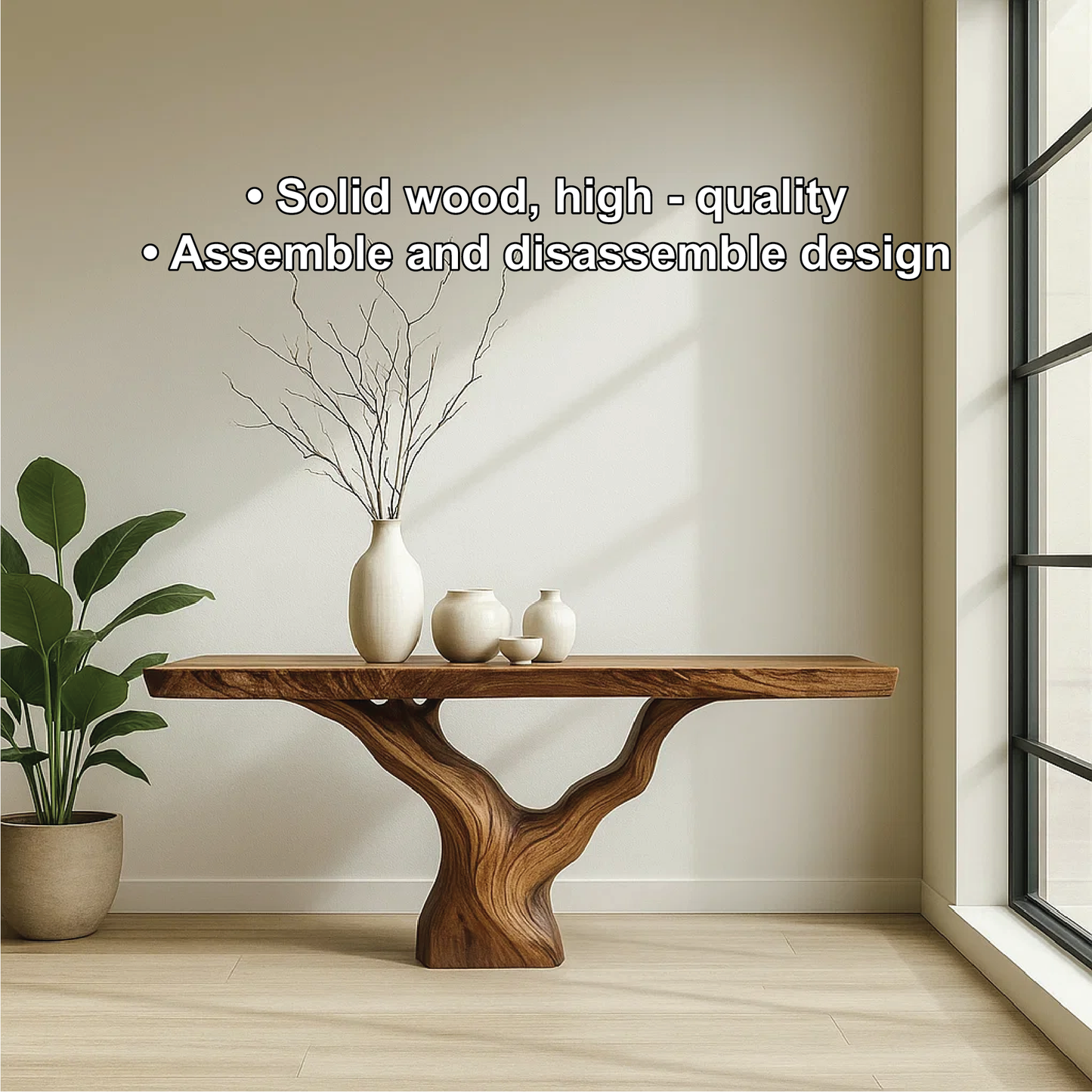 Handcrafted Solid Wood Tree Console Table with Natural Live Edge Design for Modern Homes Lynnsnail