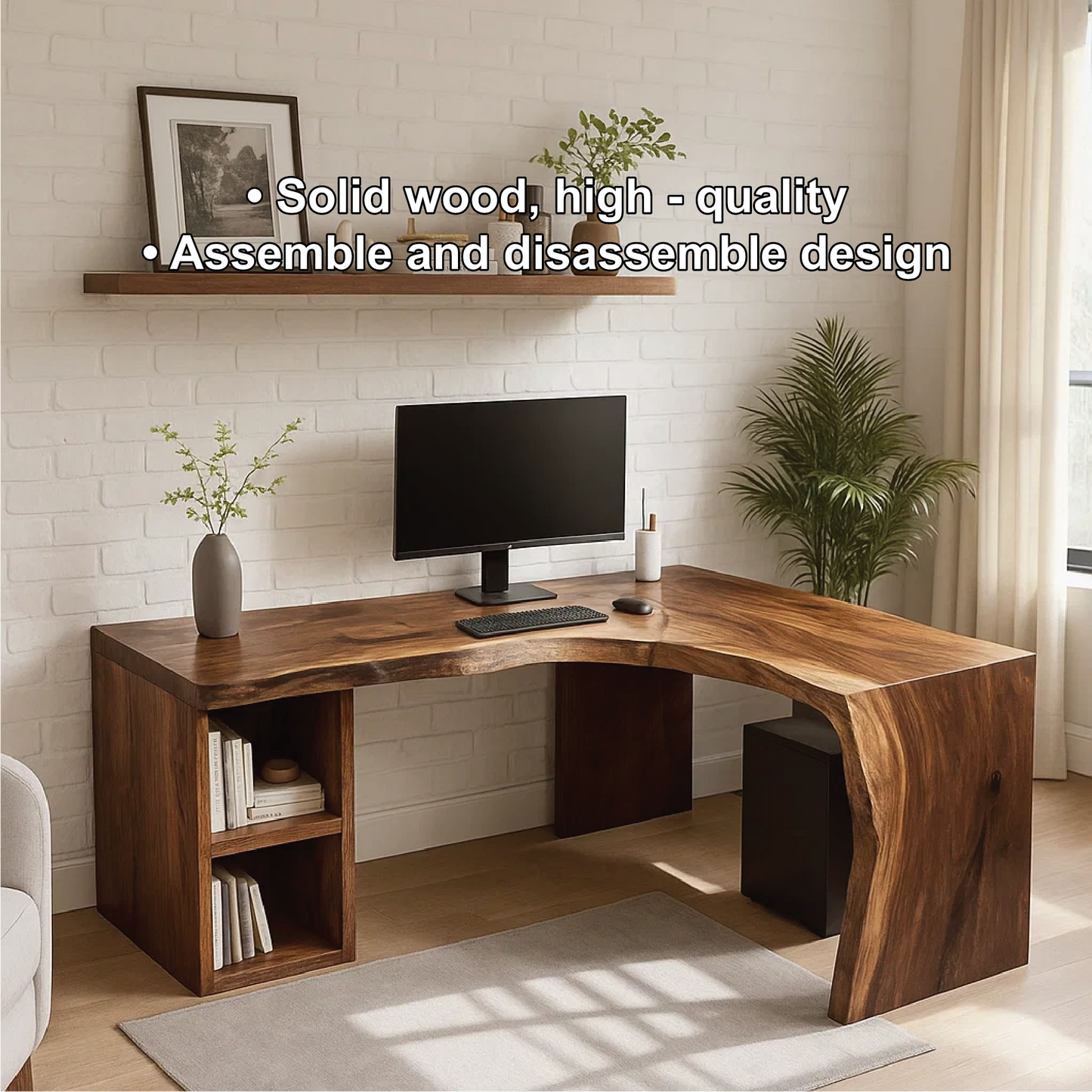 Handcrafted Solid Wood L-Shaped Work Desk – Live Edge Office Table with Modern Organic Design Lynnsnail