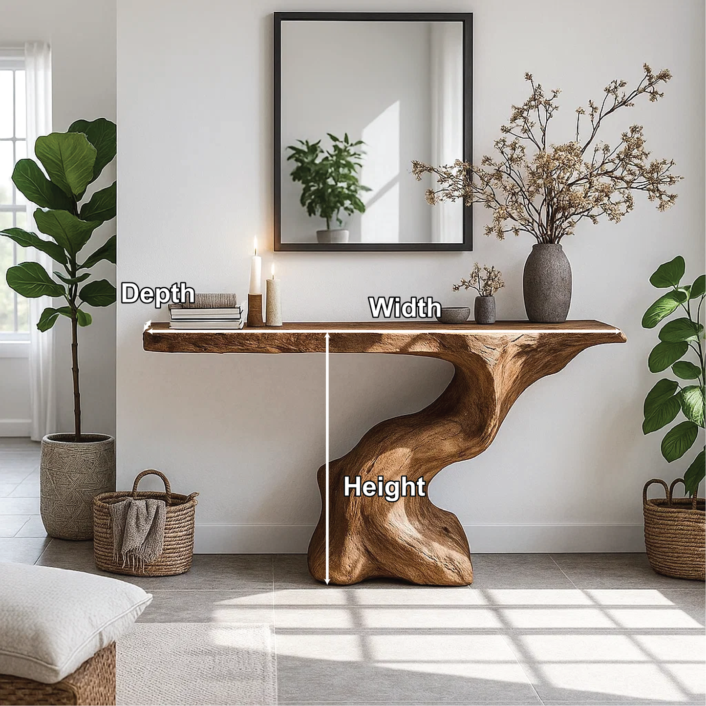 Handcrafted Solid Wood Console Table with Organic Sculpted Base and Natural Live Edge Design Lynnsnail