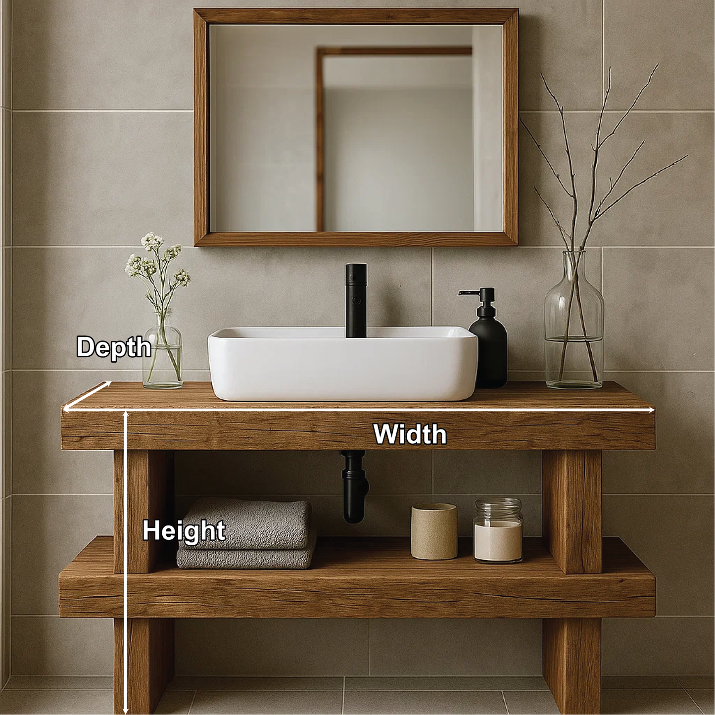 Minimalist Handcrafted Solid Wood Bathroom Vanity with Open Shelf and Modern Rustic Design Lynnsnail