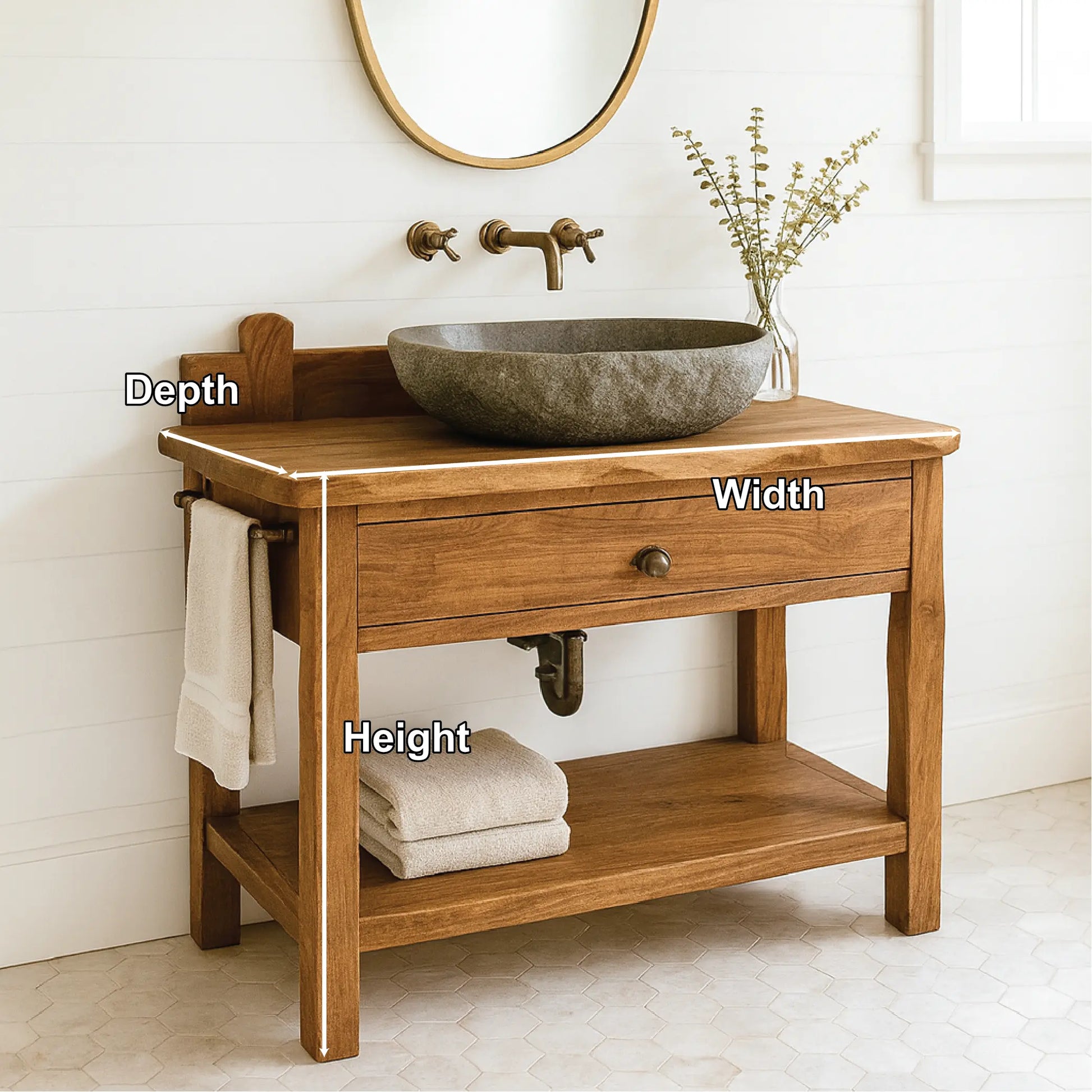 Handcrafted Solid Wood Bathroom Vanity with Drawer and Shelf for Rustic Farmhouse Interior Design Lynnsnail