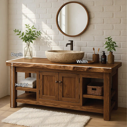 Handcrafted Solid Wood Vanity with Natural Live Edge and Double Door Storage Design Lynnsnail