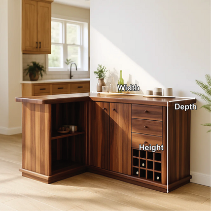 Solid Wood Wine Storage Cabinet with Drawers and Rack – Premium L-Shaped Bar Furniture Lynnsnail