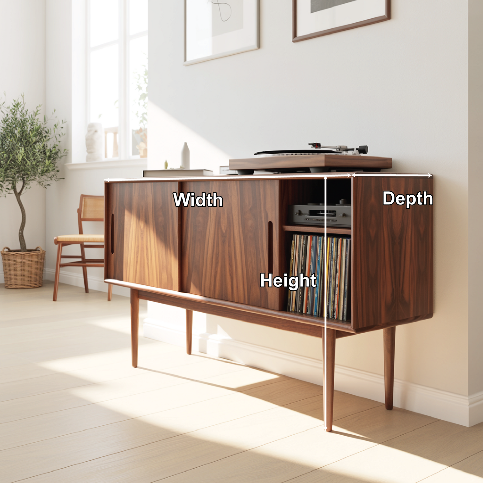 Solid Wood Console Table with Sliding Doors – Mid-Century Style Storage Cabinet for Living Room Lynnsnail