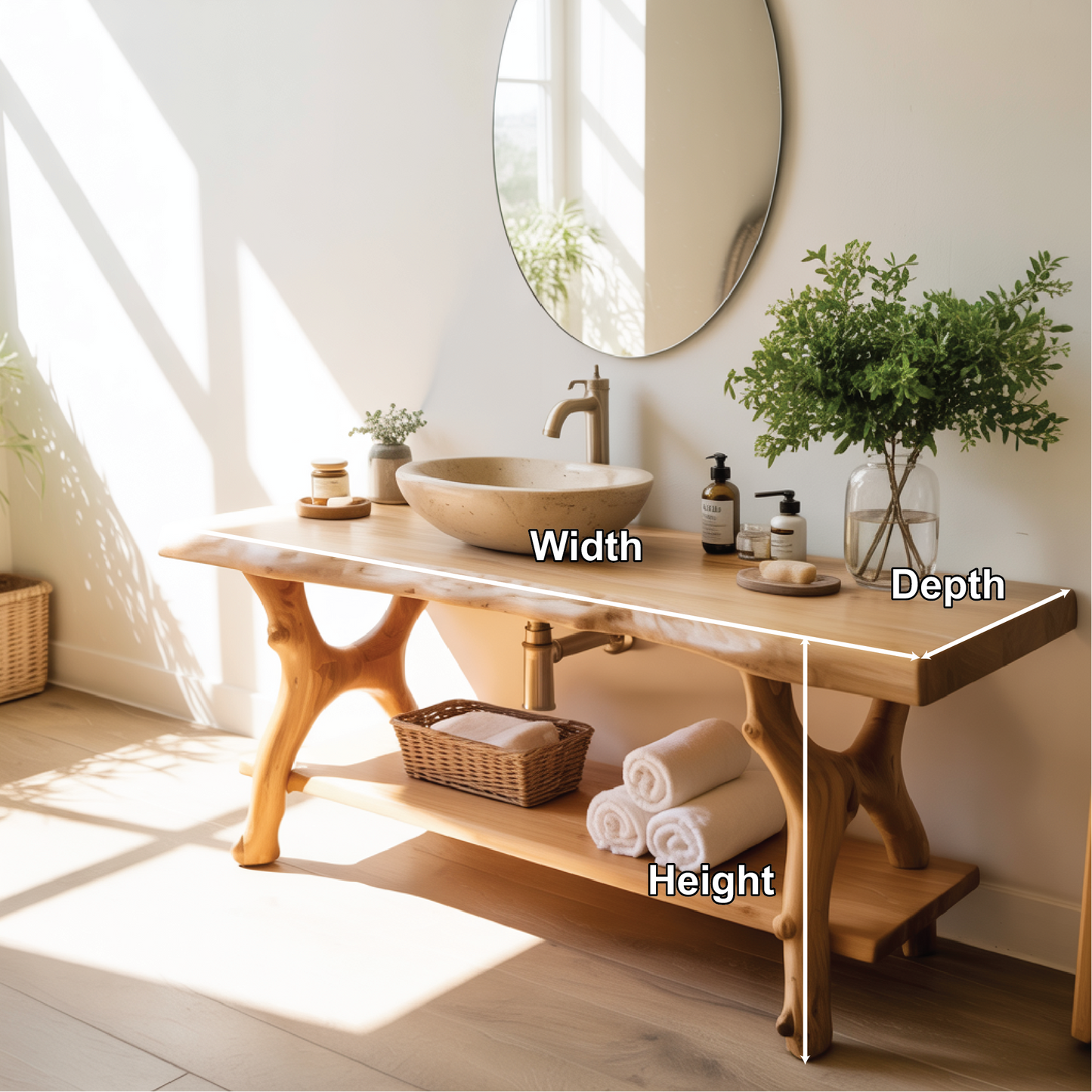 Solid Wood Bathroom Vanity with Natural Live Edge Design – Handcrafted Luxury Sink Console Lynnsnail