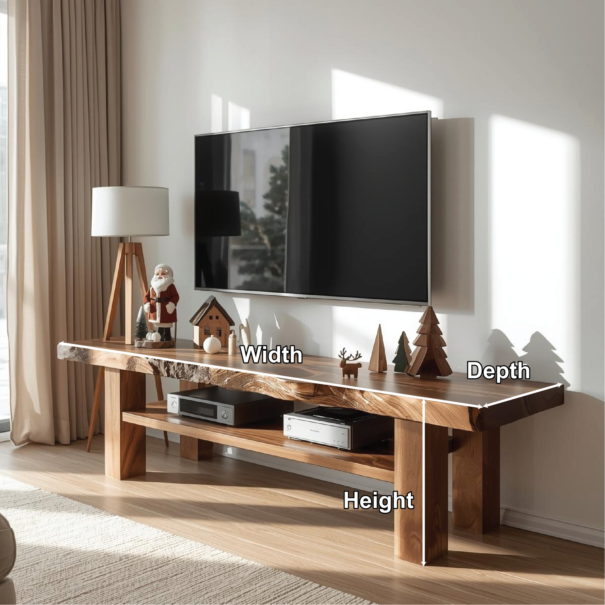 Handcrafted Solid Wood Live Edge TV Stand with Natural Finish for Modern and Rustic Interiors Lynnsnail
