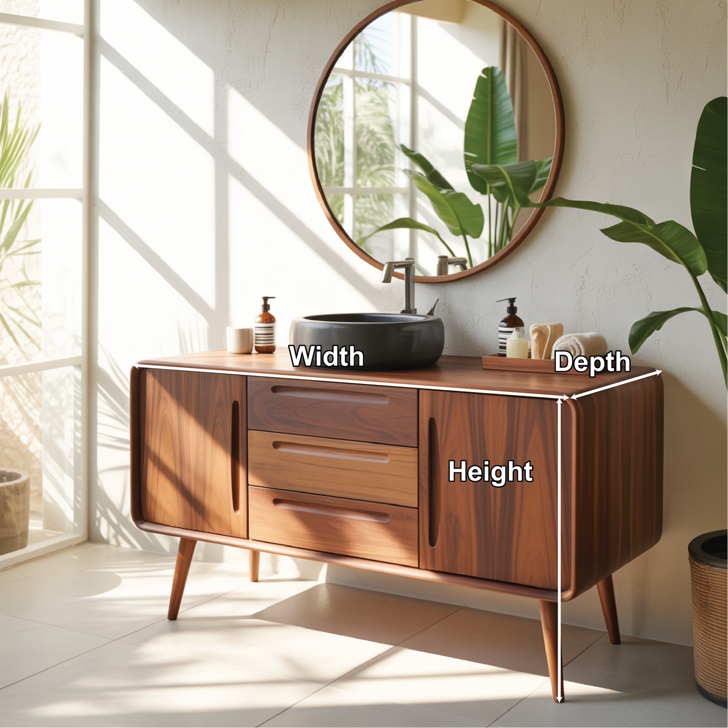 Solid Wood Bathroom Vanity with Mid-Century Design – Handmade Natural Timber Sink Cabinet Lynnsnail