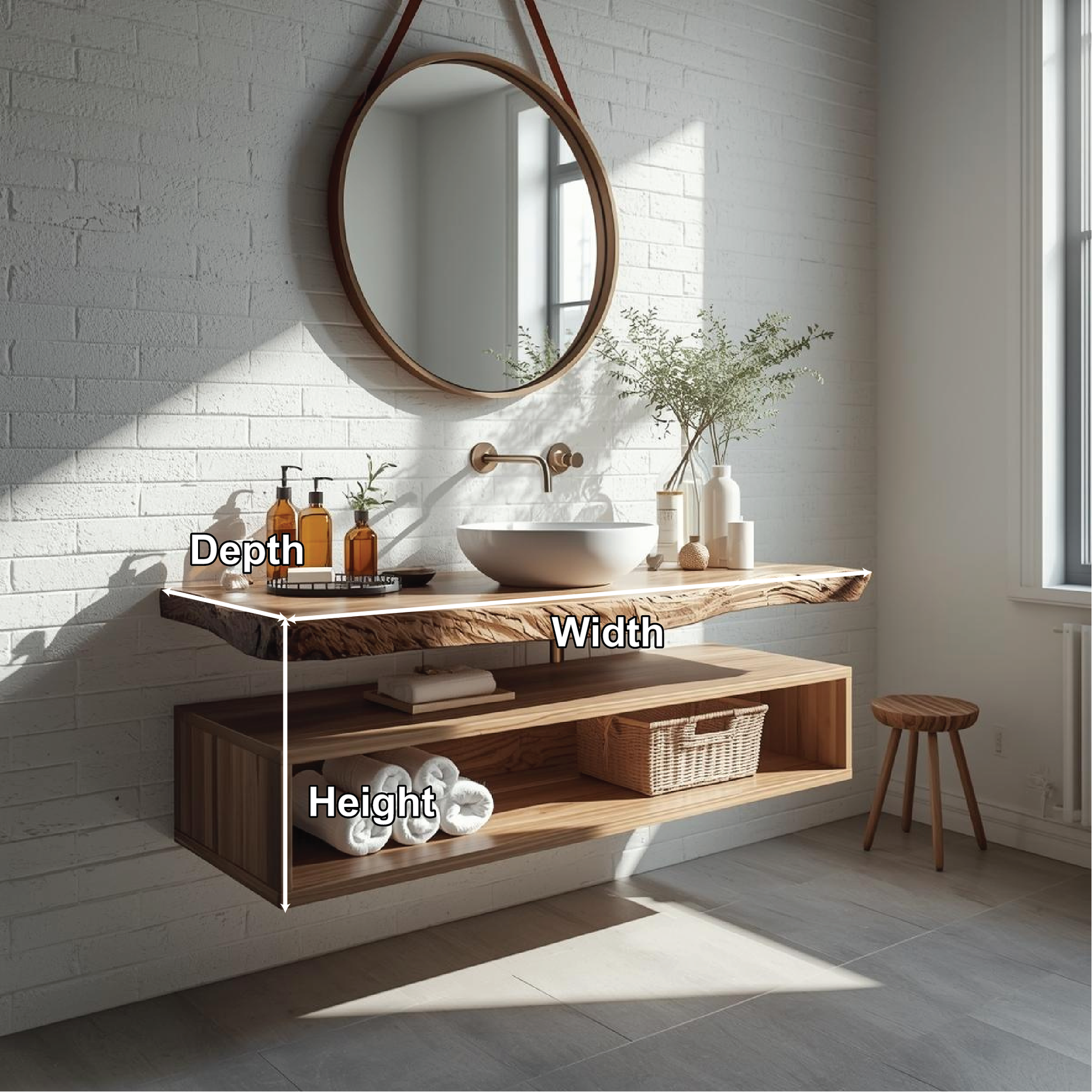 Handcrafted Solid Wood Floating Vanity with Natural Live Edge Top and Modern Minimalist Style Lynnsnail