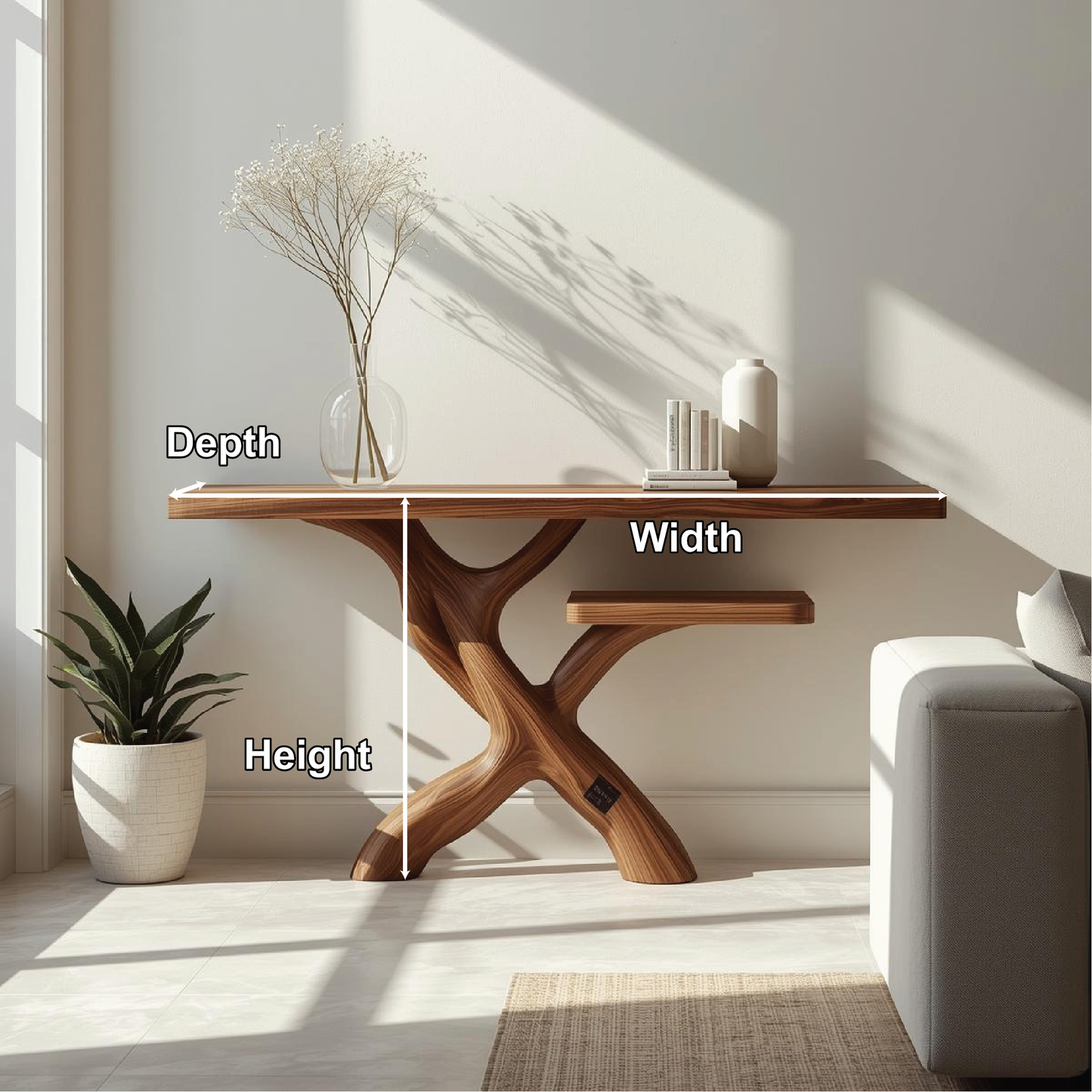 Handcrafted Solid Wood Console Table with Modern Branch-Inspired Base and Minimalist Design Lynnsnail