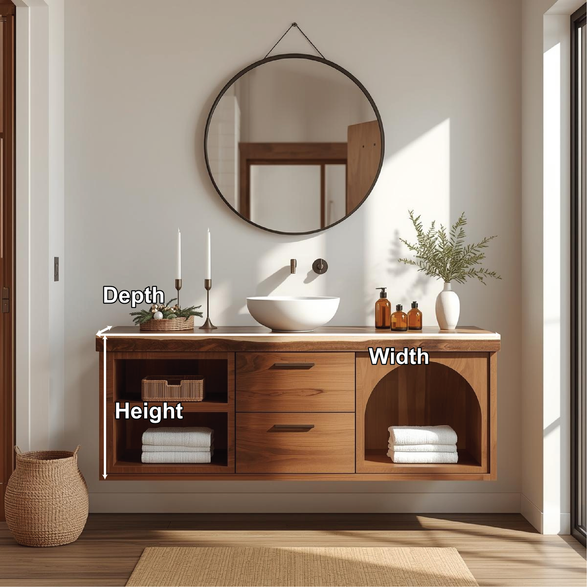 Handcrafted Solid Wood Floating Vanity with Arched Shelves and Contemporary Natural Finish Lynnsnail