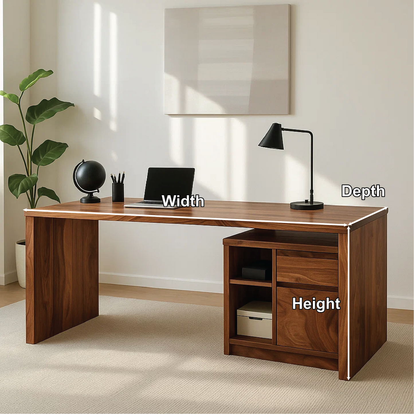 Handcrafted Solid Wood Work Desk – Modern Minimalist Office Table with Storage Shelves & Drawer Lynnsnail