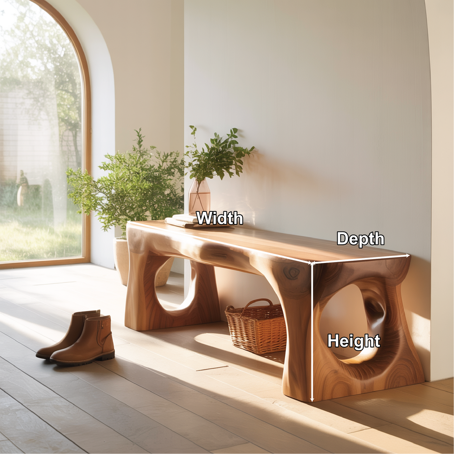 Handcrafted Solid Wood Entryway Bench with Sculpted Organic Cutout Base and Smooth Finish Lynnsnail