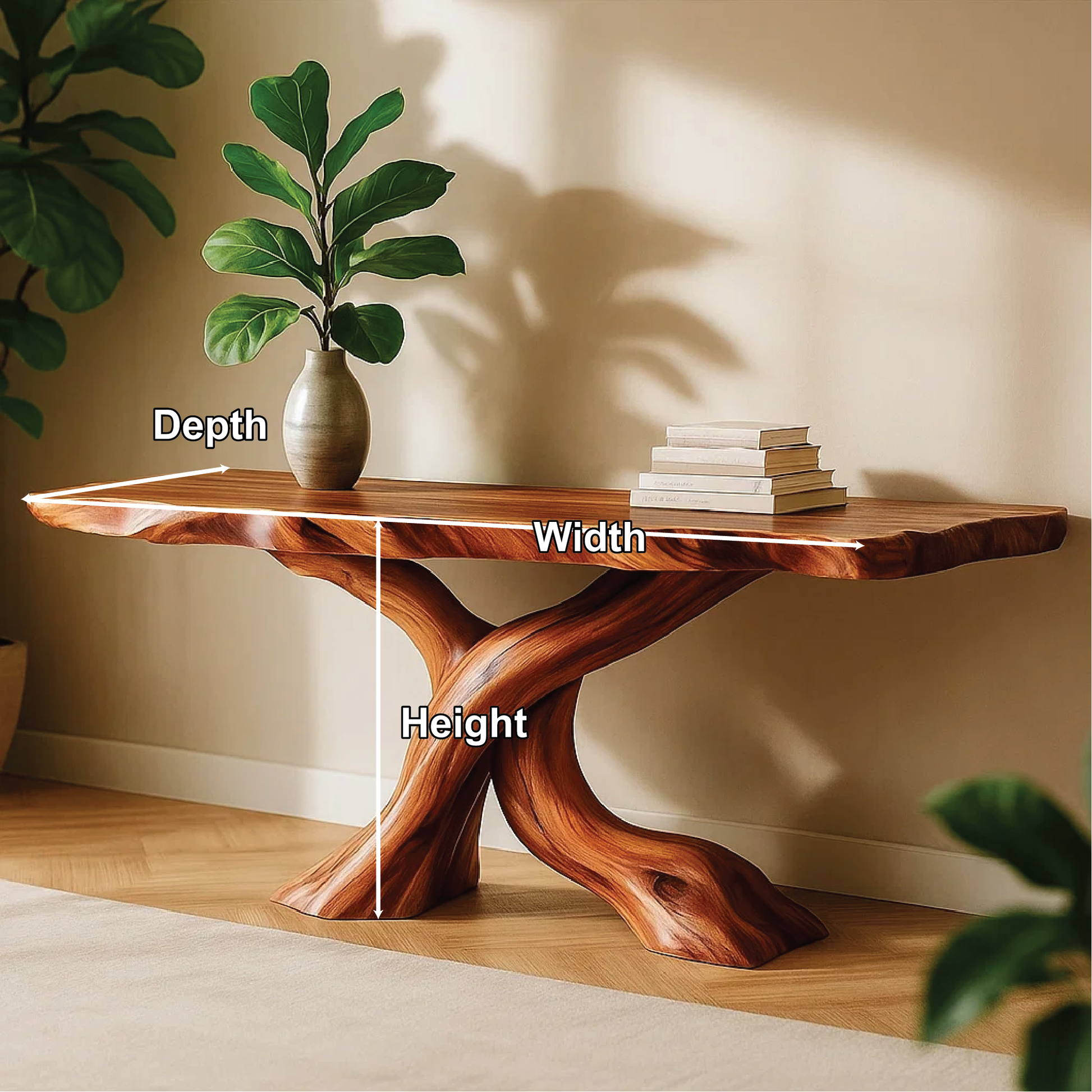 Handcrafted Solid Wood Tree Console Table with Twisted Base Design for Natural Modern Interiors Lynnsnail