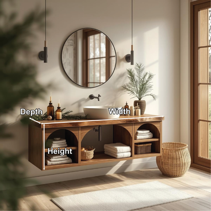 Handcrafted Solid Wood Floating Vanity with Arched Shelves and Natural Live Edge Design Lynnsnail