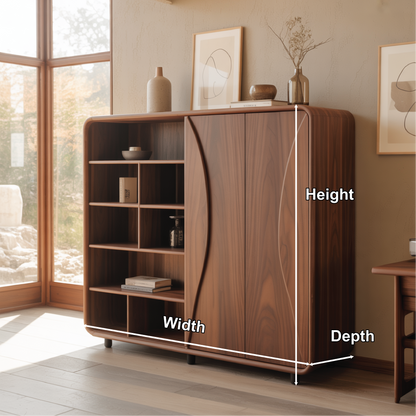 Handcrafted Solid Wood Dining Cabinet with Open Shelves and Curved Door Design for Modern Homes Lynnsnail