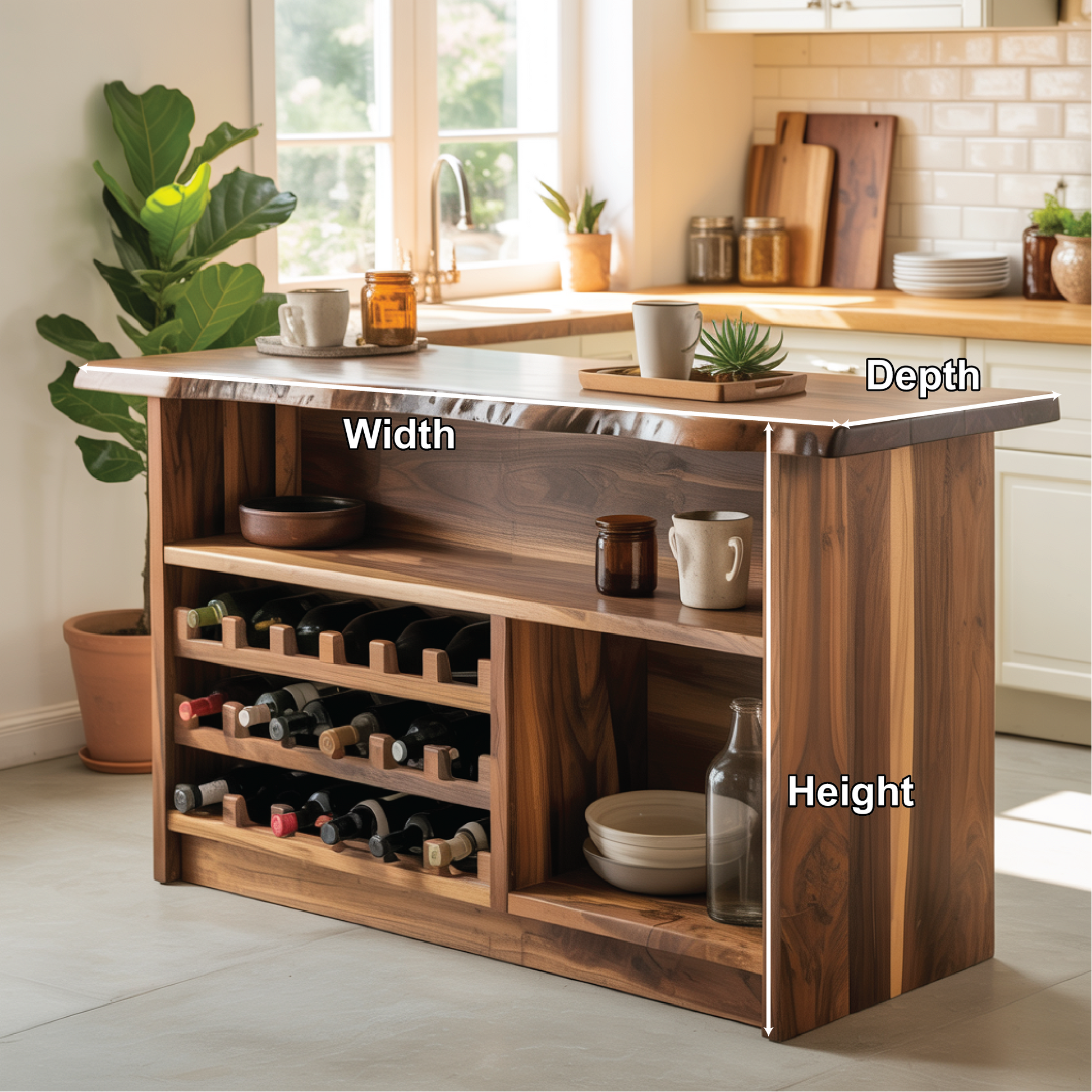 Handcrafted Solid Wood Wine Cabinet with Live Edge Design for Dining Room Storage and Display Lynnsnail