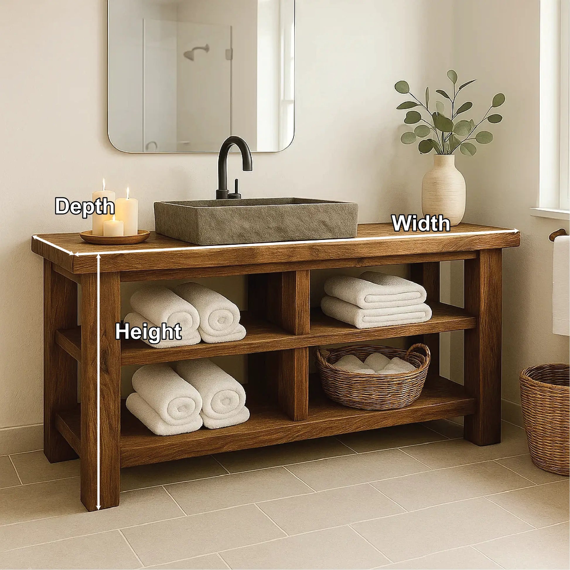 Handcrafted Solid Wood Bathroom Vanity with Open Shelving for Natural and Minimalist Interiors Lynnsnail