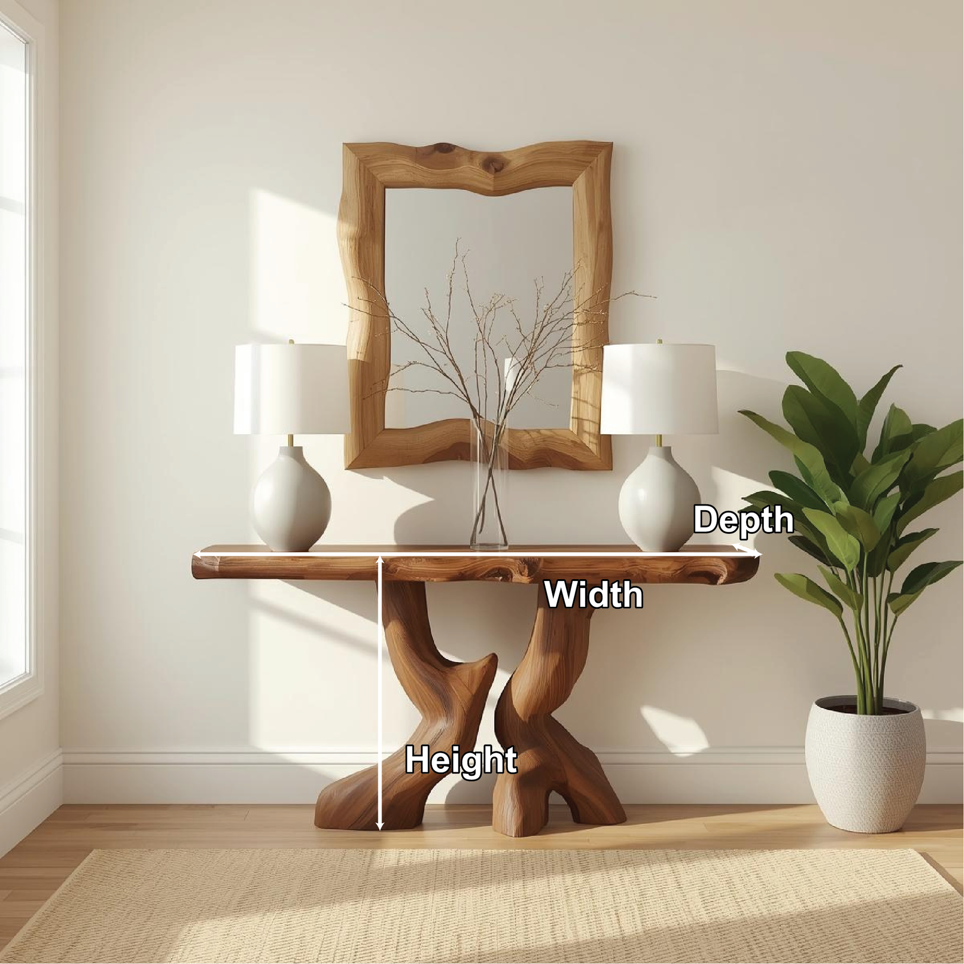 Handcrafted Solid Wood Console Table with Artistic Curved Base and Natural Live Edge Design Lynnsnail