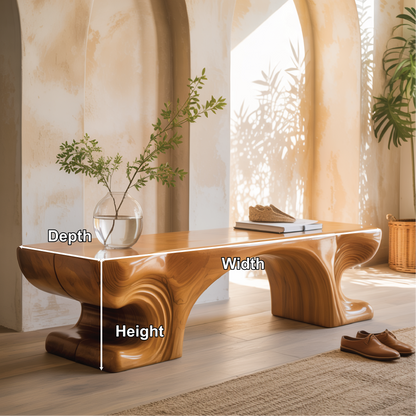Handcrafted Solid Wood Entryway Bench with Sculpted Organic Base and Smooth Modern Finish Lynnsnail