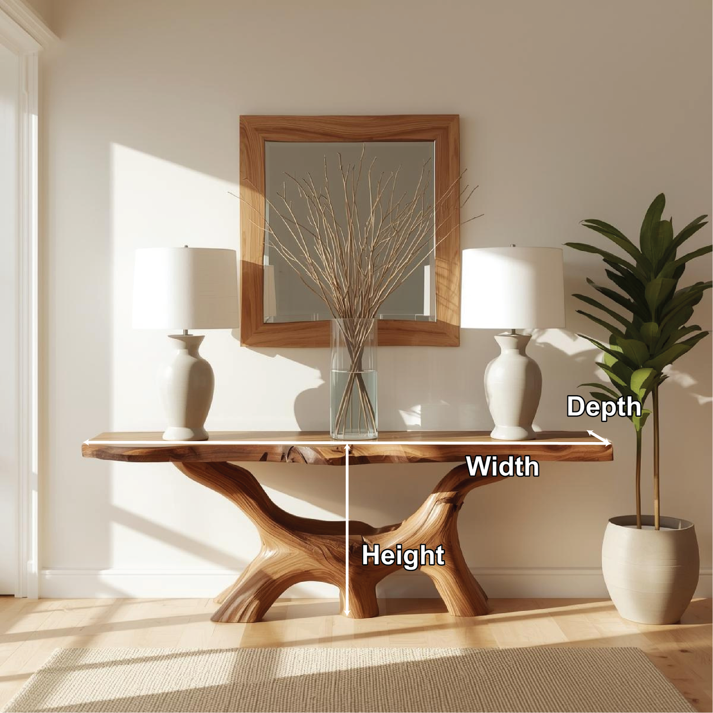 Handcrafted Solid Wood Console Table with Natural Live Edge and Organic Sculptural Base Lynnsnail