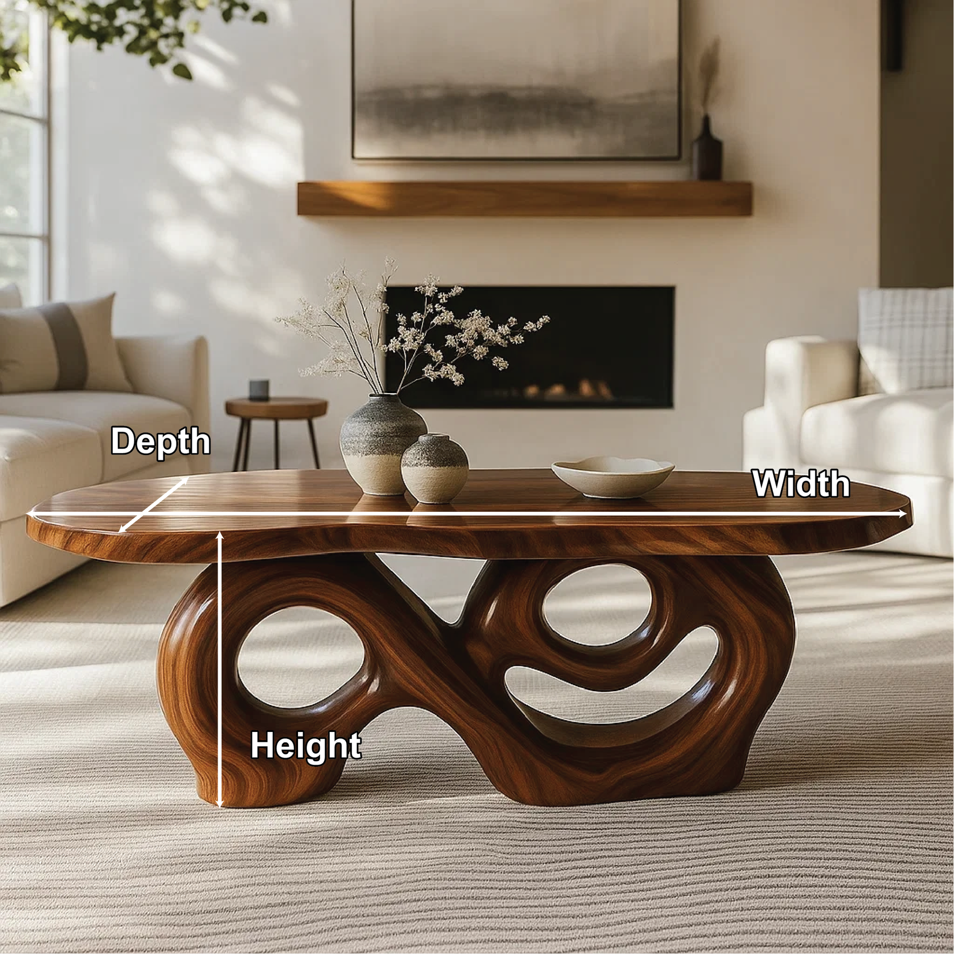 Handcrafted Solid Wood Coffee Table with Artistic Curved Base and Organic Sculptural Design Lynnsnail