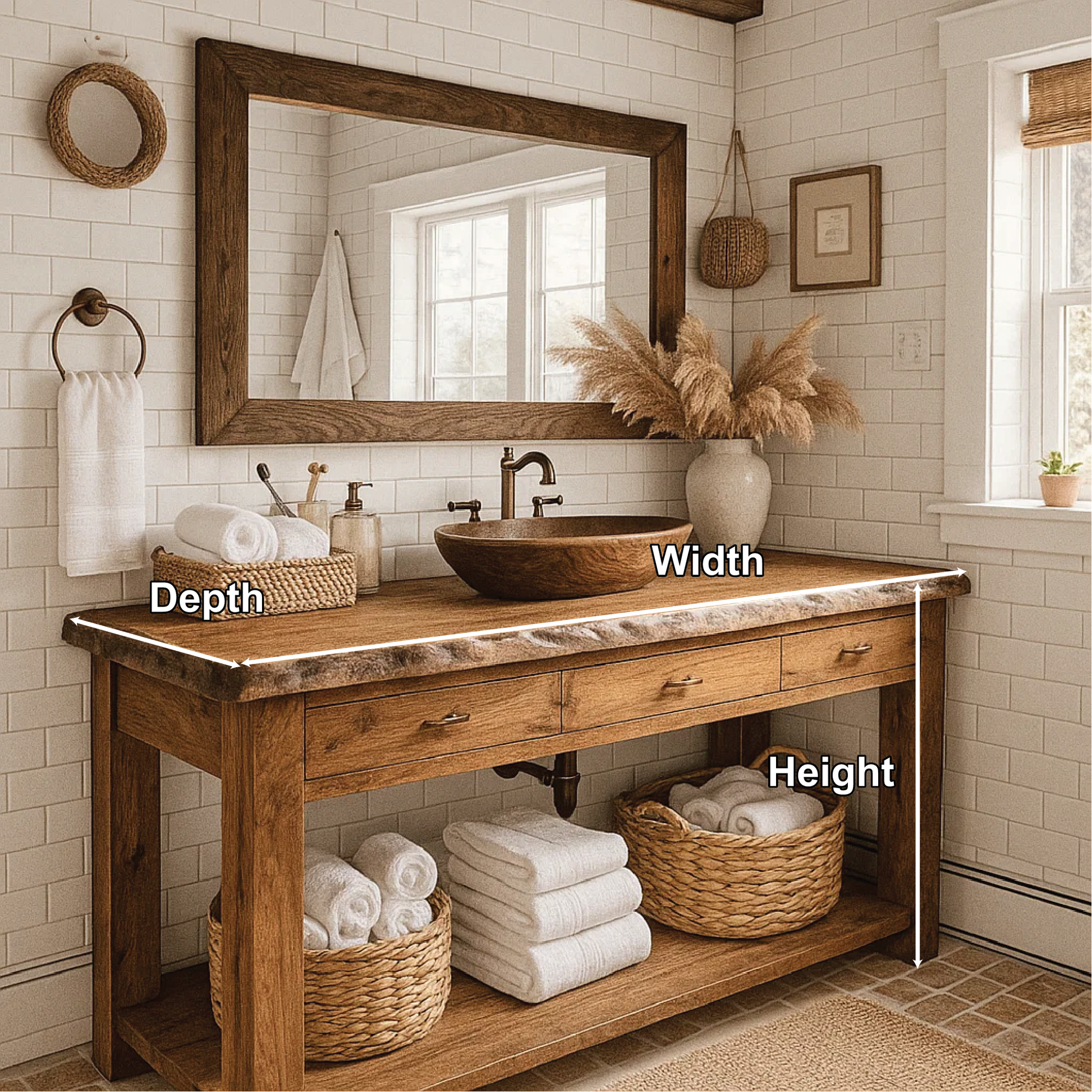 Rustic Handcrafted Solid Wood Bathroom Vanity with Live Edge Top and Natural Farmhouse Style Lynnsnail