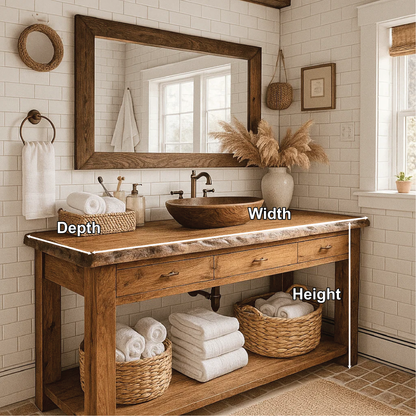 Rustic Handcrafted Solid Wood Bathroom Vanity with Live Edge Top and Natural Farmhouse Style Lynnsnail