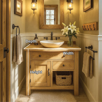 Handcrafted Solid Wood Bathroom Vanity with Drawer and Cabinet Storage in Natural Wood Finish Lynnsnail