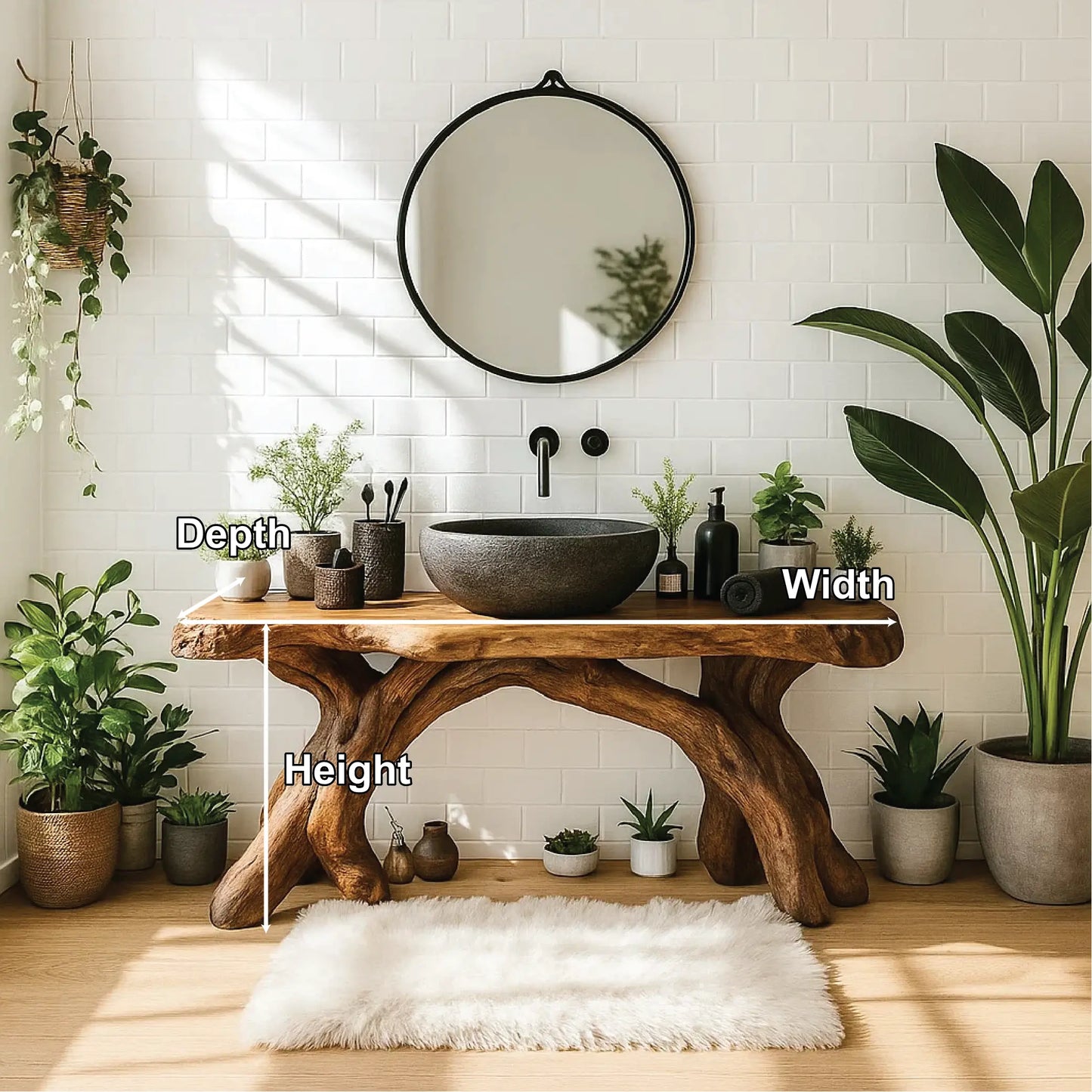 Handcrafted Solid Wood Bathroom Vanity with Organic Root Base and Natural Rustic Design Lynnsnail