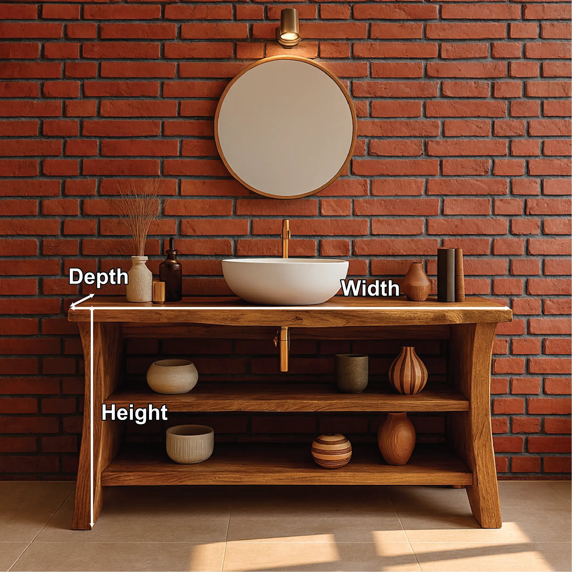 Handcrafted Solid Wood Bathroom Vanity with Live Edge Design and Double Open Storage Shelves Lynnsnail