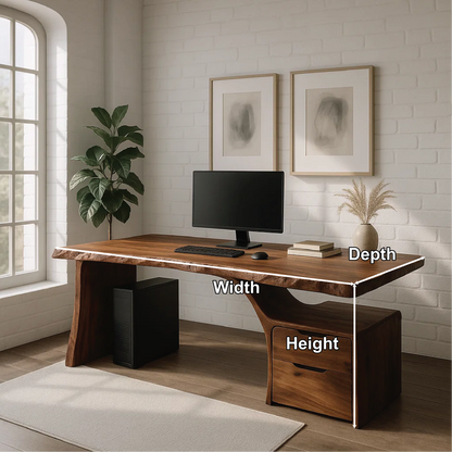 Handcrafted Solid Wood Work Desk – Live Edge Office Table with Organic Curved Base and Drawers Lynnsnail