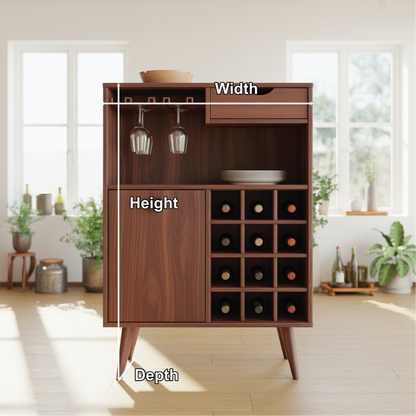 Handcrafted Solid Wood Dining Cabinet with Wine Rack, Glass Holder, Drawer and Storage Door Lynnsnail