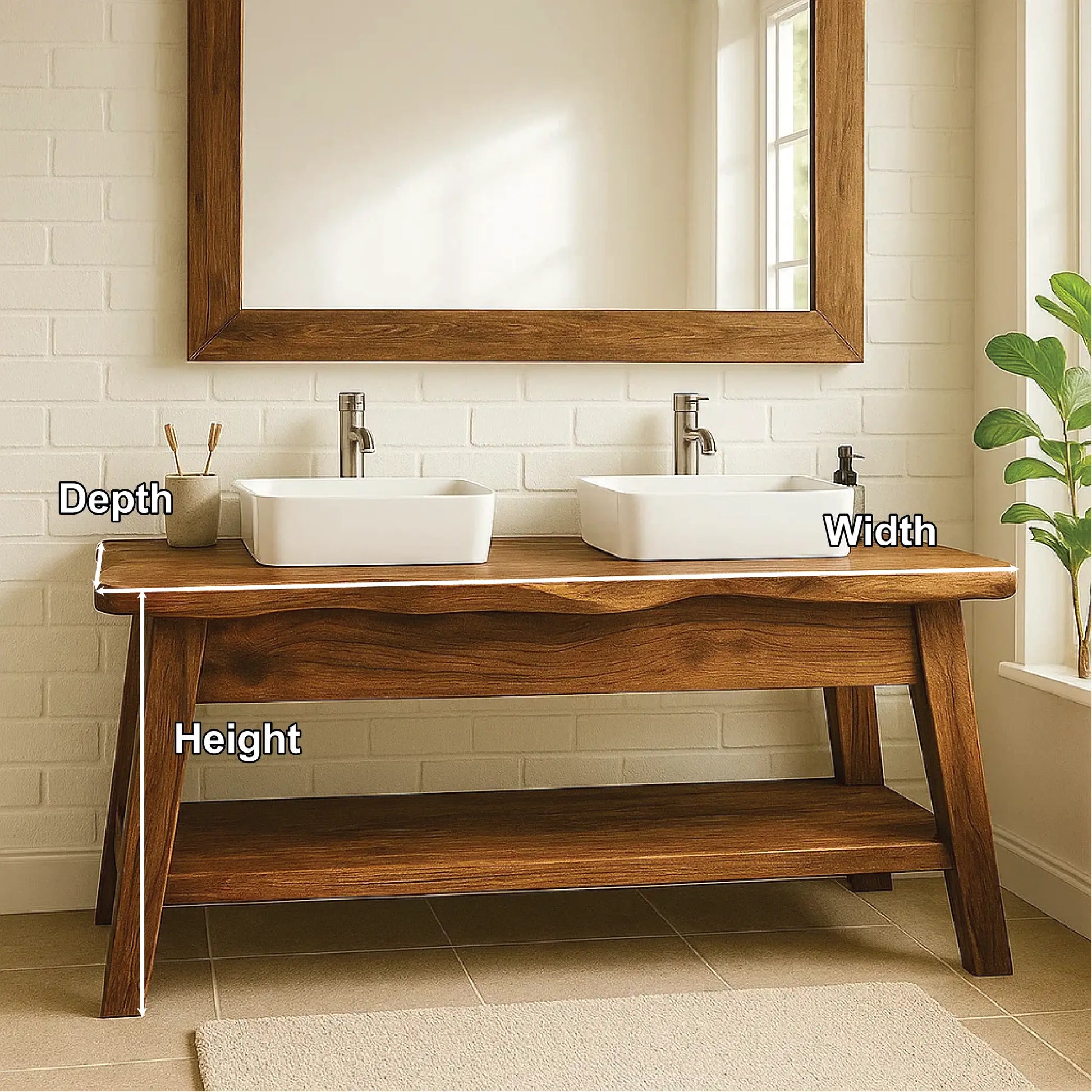 Handcrafted Double Sink Solid Wood Bathroom Vanity with Live Edge Design for Modern Rustic Homes Lynnsnail