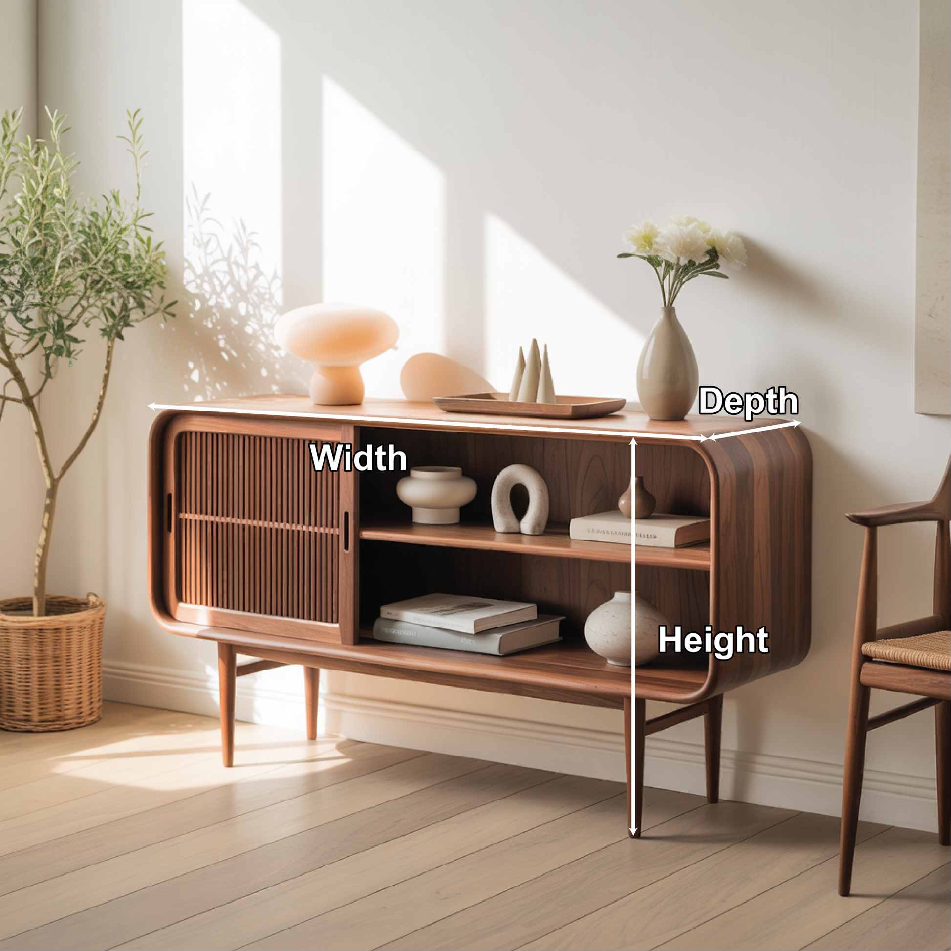 Solid Wood Console Table with Sliding Door – Handcrafted Mid-Century Storage Cabinet Lynnsnail
